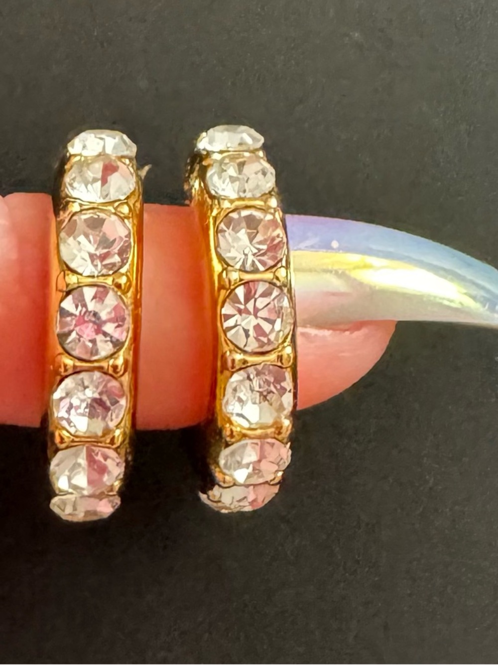 Lele Sadoughi Gold Hoop Earrings with Pink and Clear Crystals